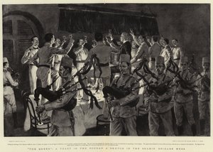 De Koningin, een Toast in de Soedan een Schets in de Suakin Brigade Mess door Frank Dadd